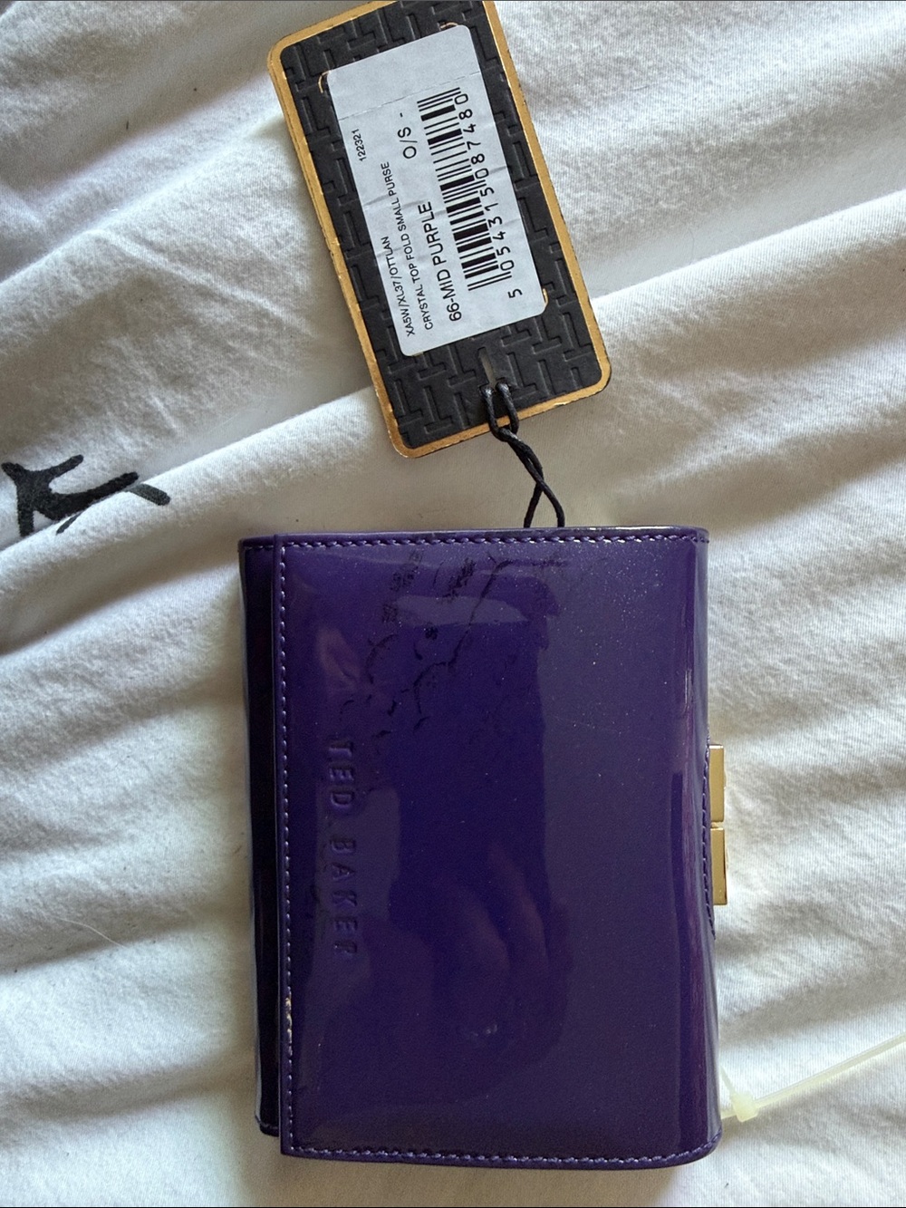 Ted Baker Purple Patent Card Wallet with Gold Accent